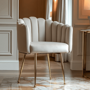 Kelcie Beige Velvet Scalloped Dining Chair with Gold Legs