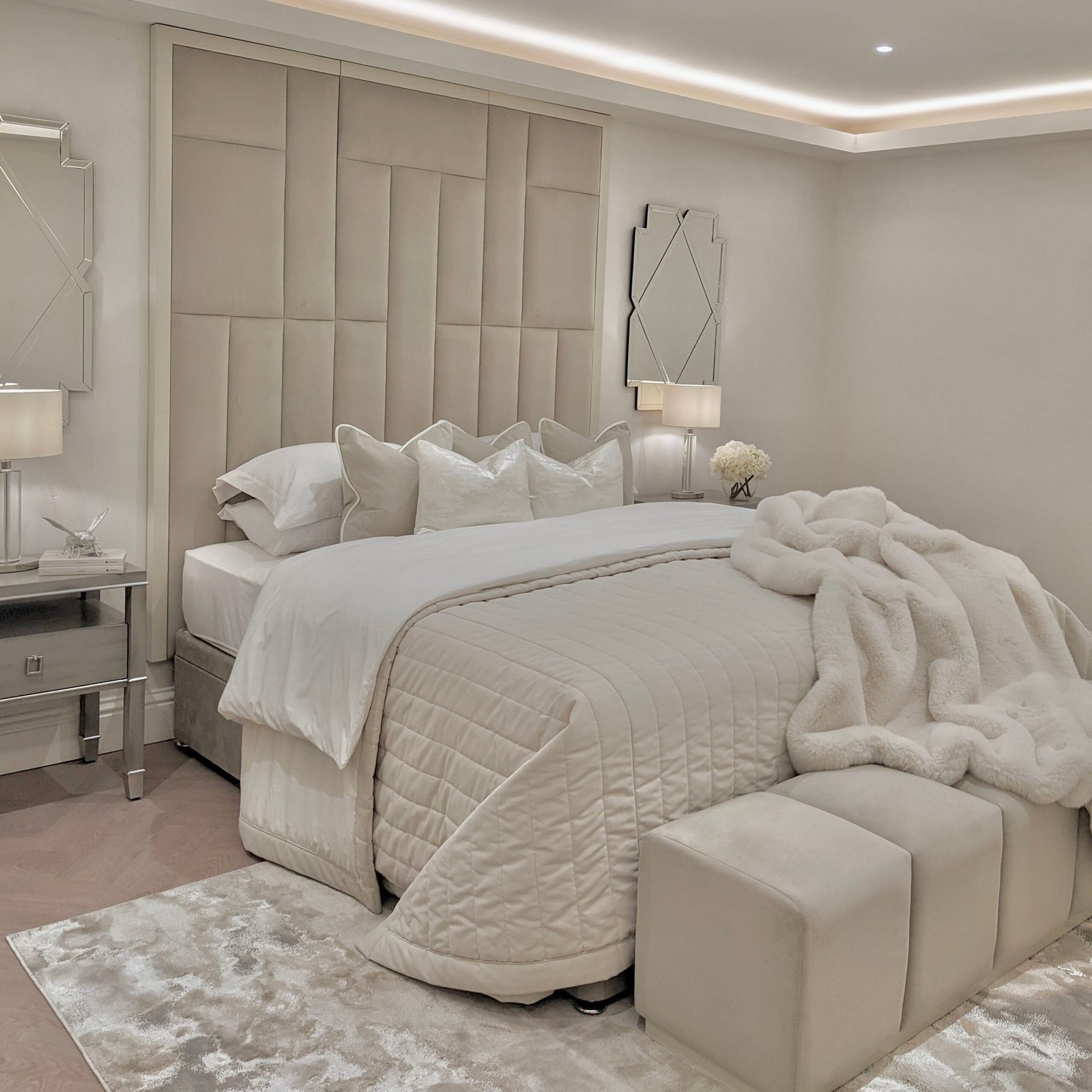 Kensington Grey & Off White Premium Abstract Headboard