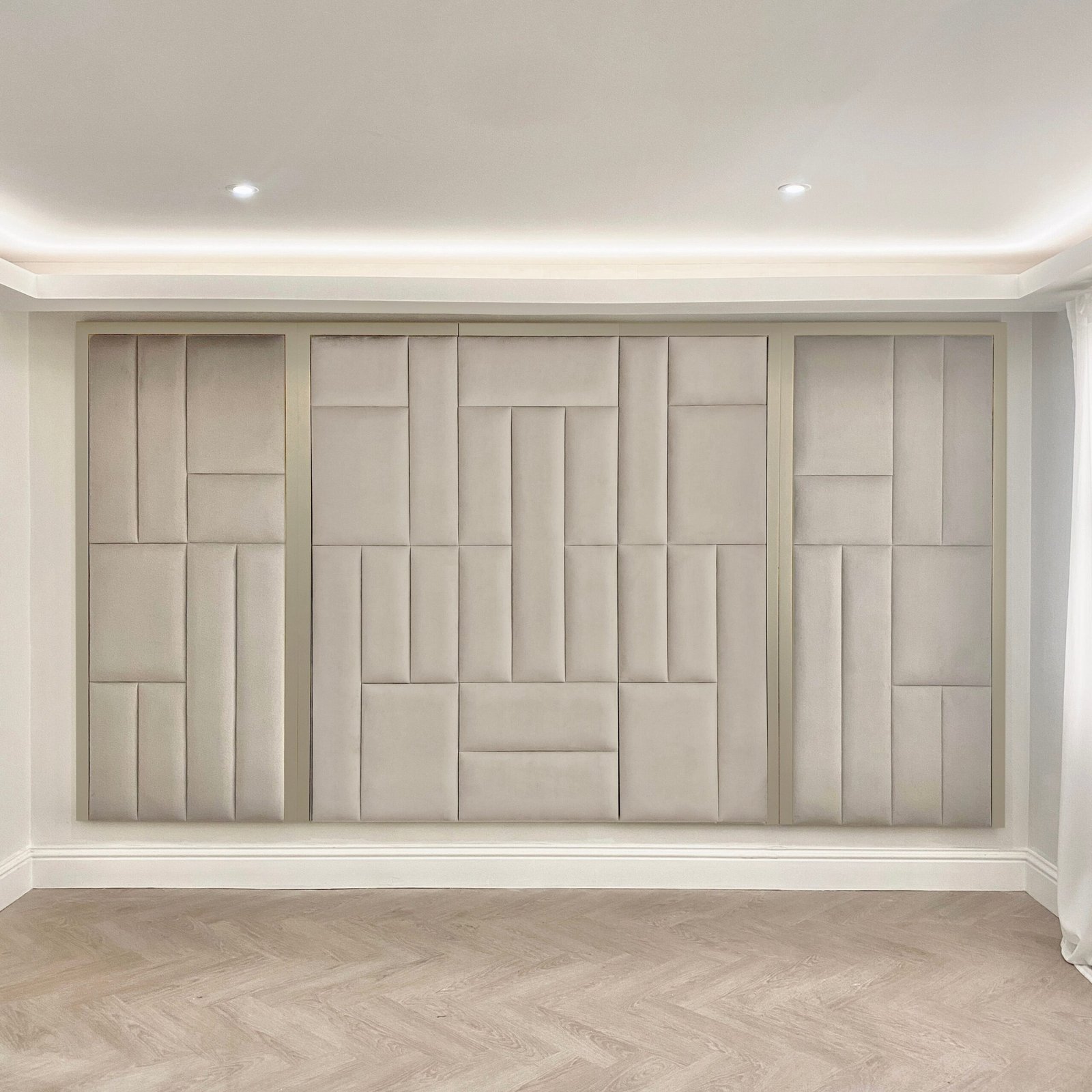 Kensington Smoke Grey & Off White Premium Abstract Headboard with Wings