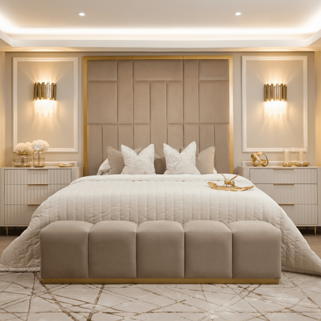 Kensington Mink & Gold Premium Abstract Headboard