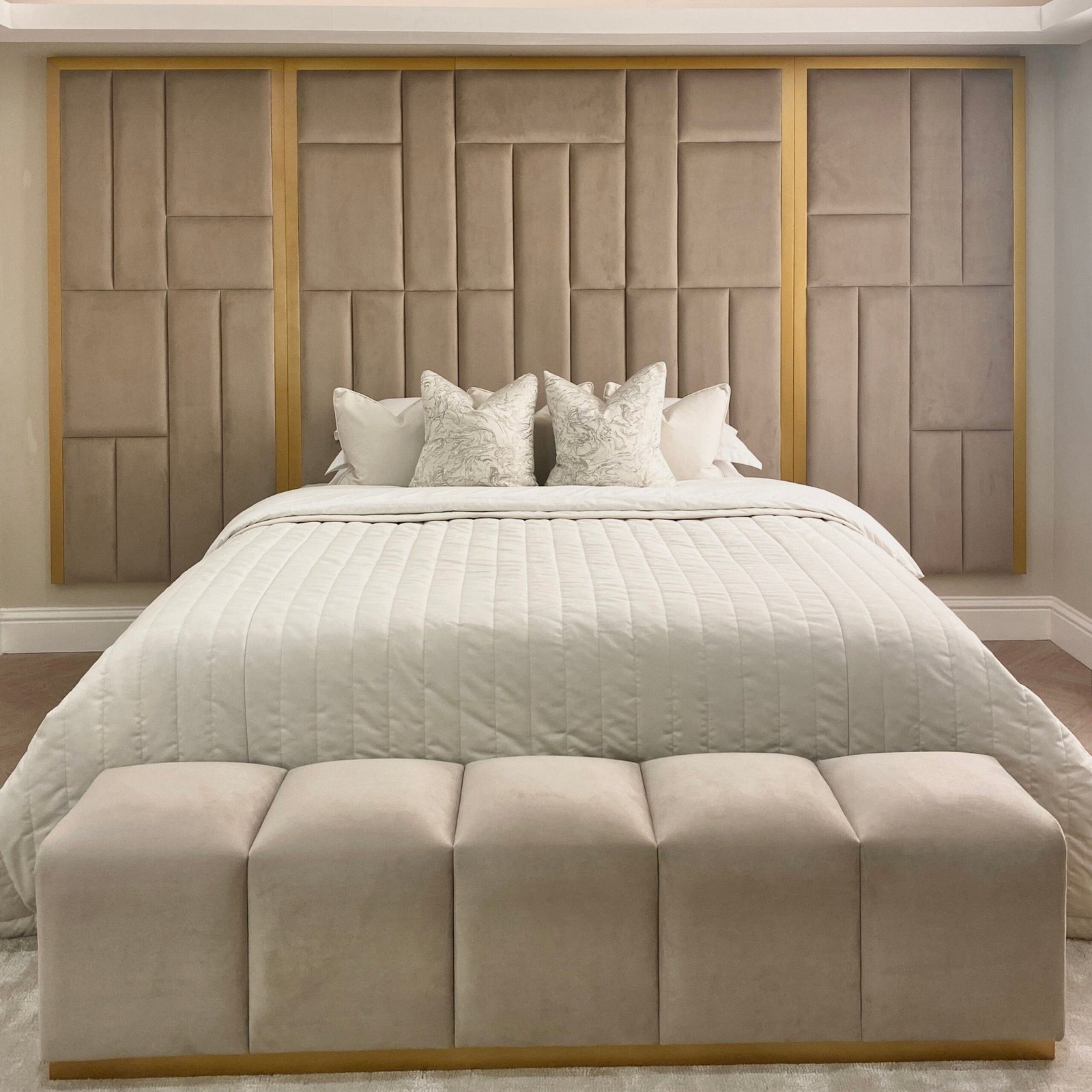 Kensington Mink & Gold Premium Abstract Headboard