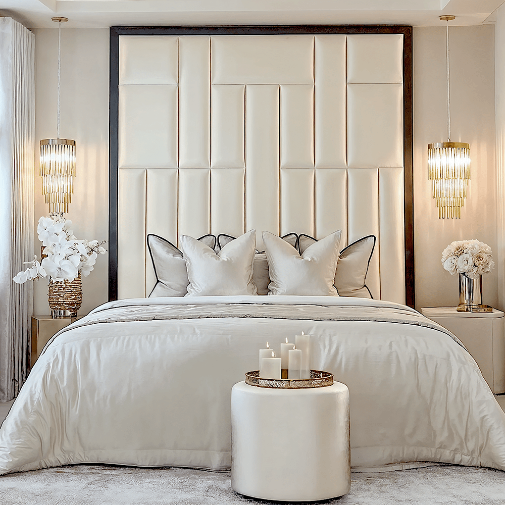 Kensington Serena Vanilla Satin Premium Headboard with Black Frame