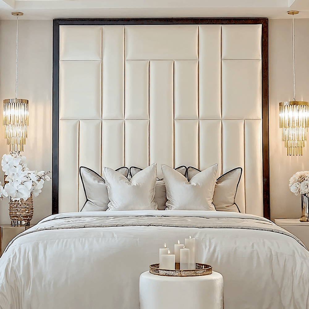 Kensington Serena Vanilla Satin Premium Headboard with Black Frame