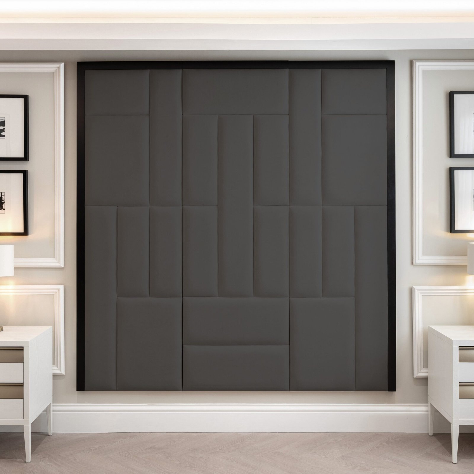 Kensington Shadow Grey & Black Premium Abstract Headboard