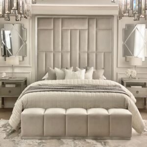 Kensington Smoke Grey & Silver Premium Abstract Headboard