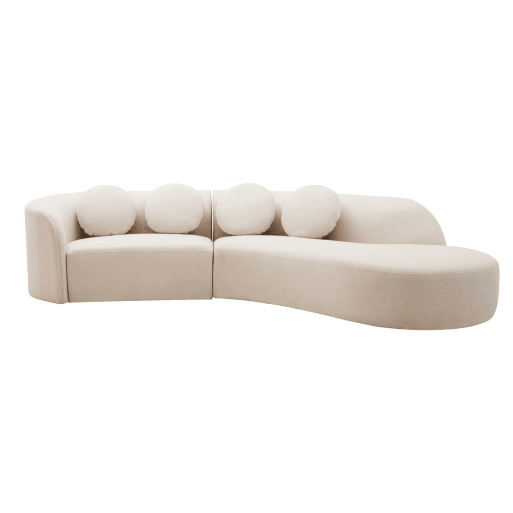 Keyen Cream Linen 3 seater Curved Sofa