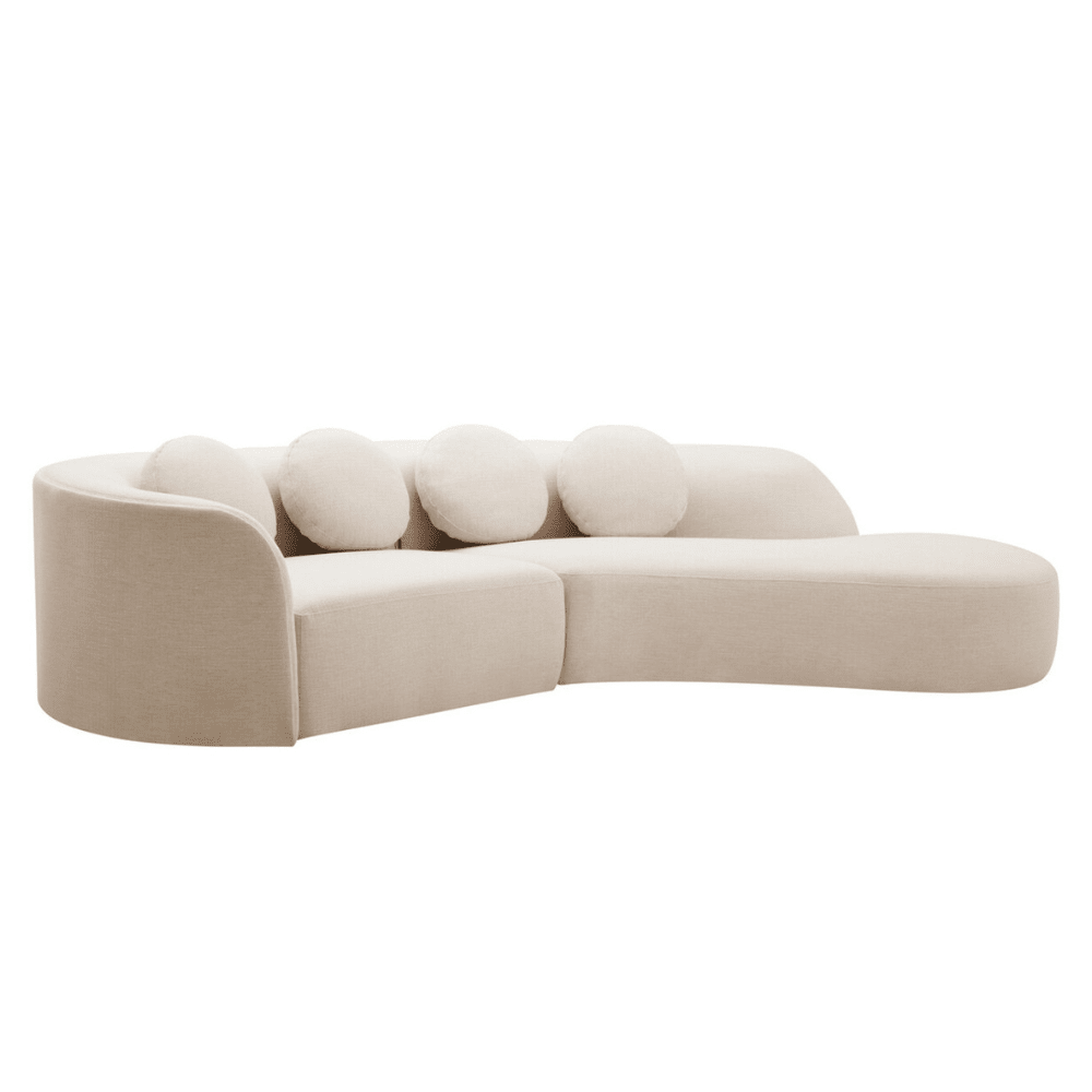 Keyen Cream Linen 3 seater Curved Sofa