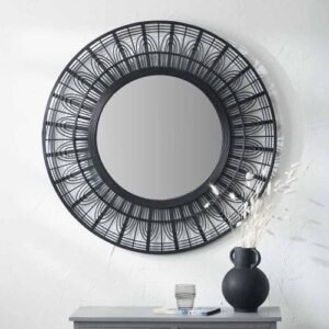 Kiruna Black Bamboo Frame Round Wall Mirror