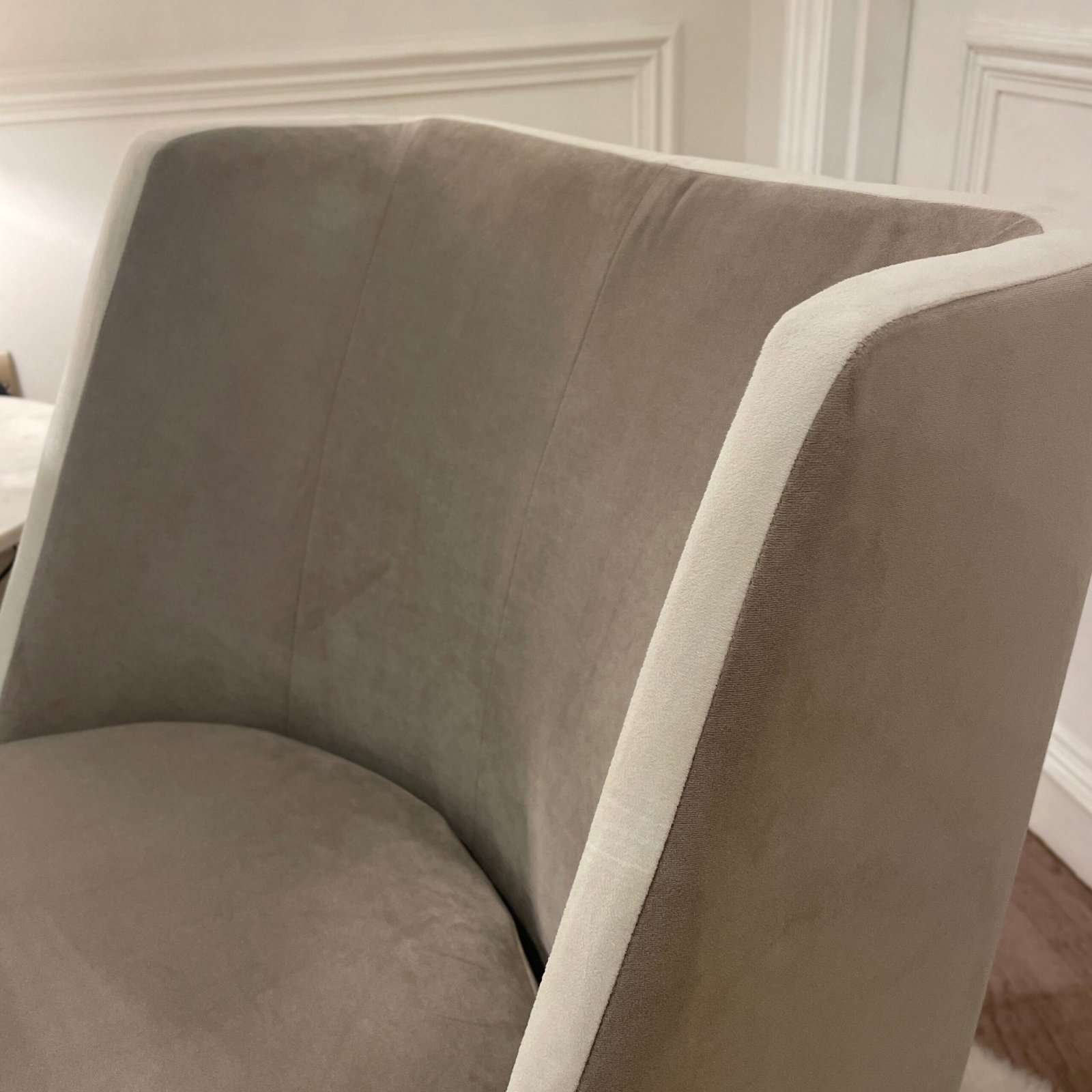 Knightsbridge Mink Velvet Accent Chair With Cream Piping