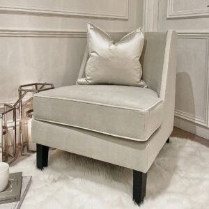Knightsbridge Smoke Grey Velvet Accent Chair With Cream Piping