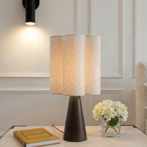 Lagos Walnut Table Lamp with Fluted Linen Shade