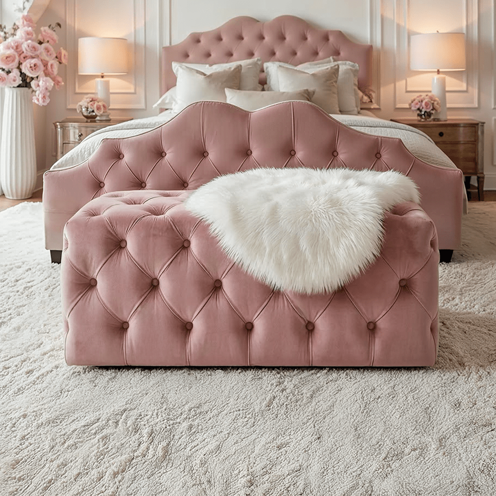 Langley Blush Pink Buttoned Bench