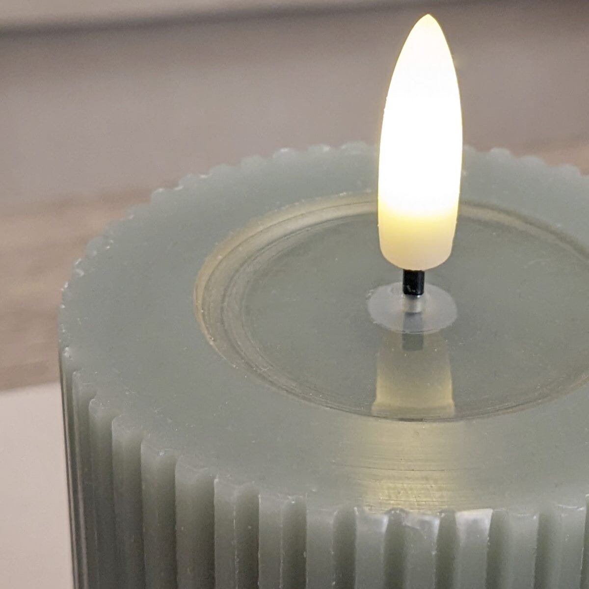 Large Sage Green Realistic Ribbed LED Candle