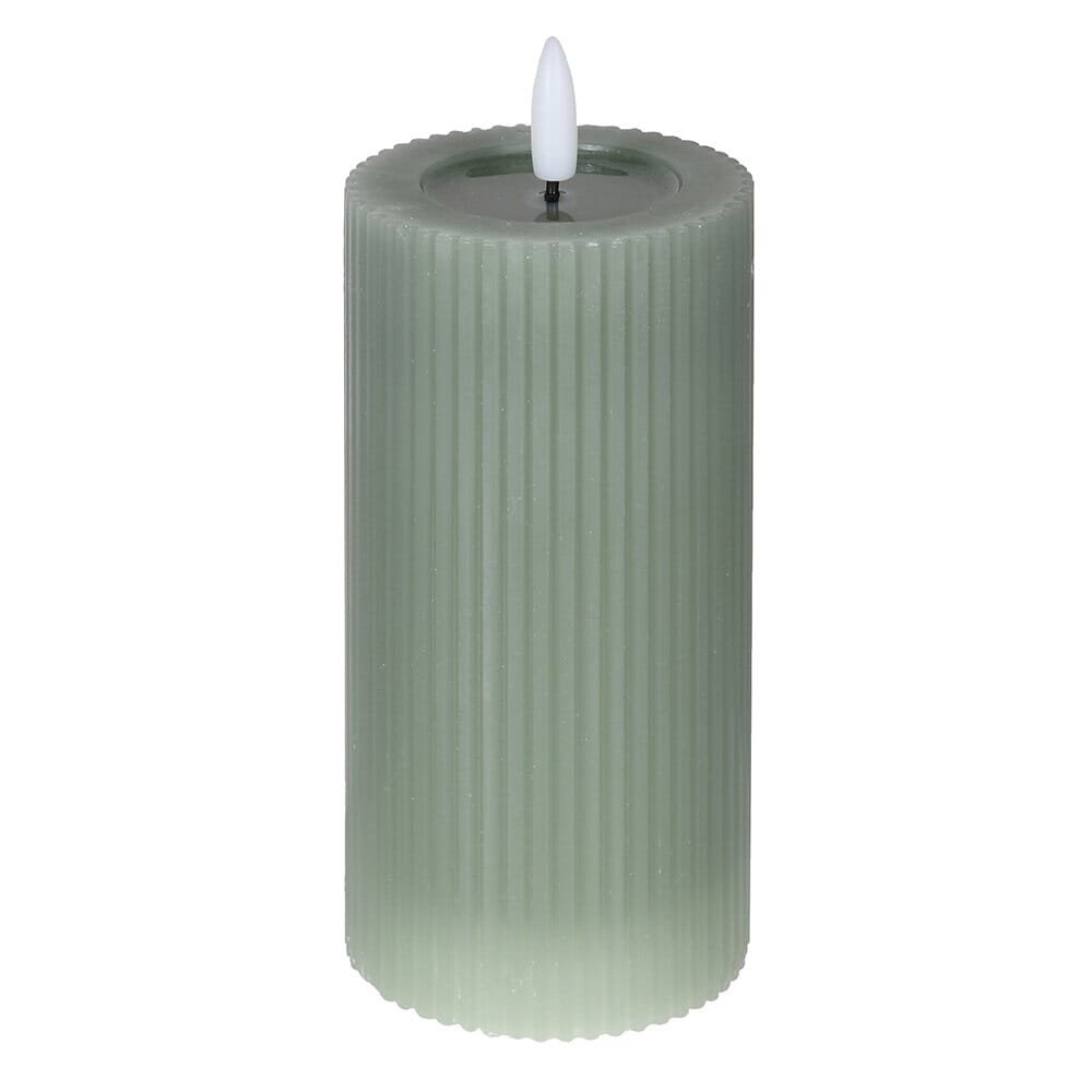 Large Sage Green Realistic Ribbed LED Candle