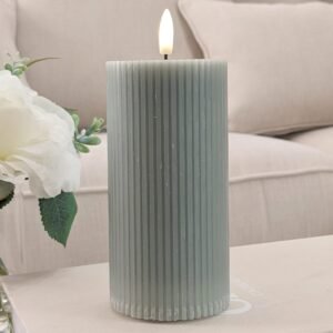 Large Sage Green Realistic Ribbed LED Candle