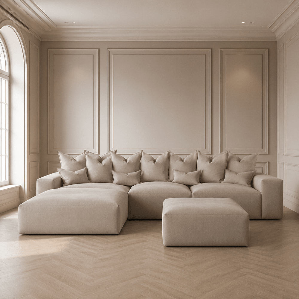 Lenox Mink Velvet Pillow Back Modular Sofa Range