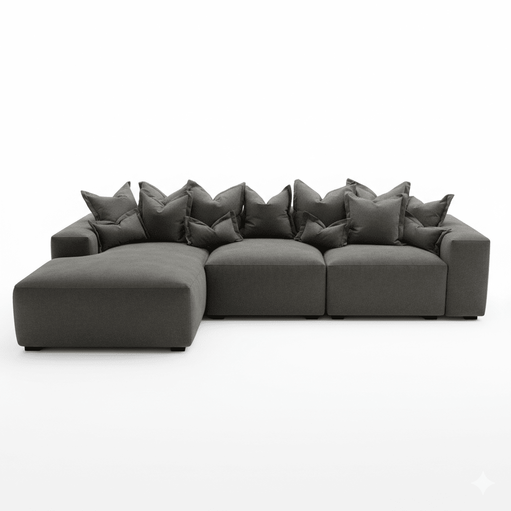 Lenox Shadow Grey Velvet Pillow Back Modular Sofa Range