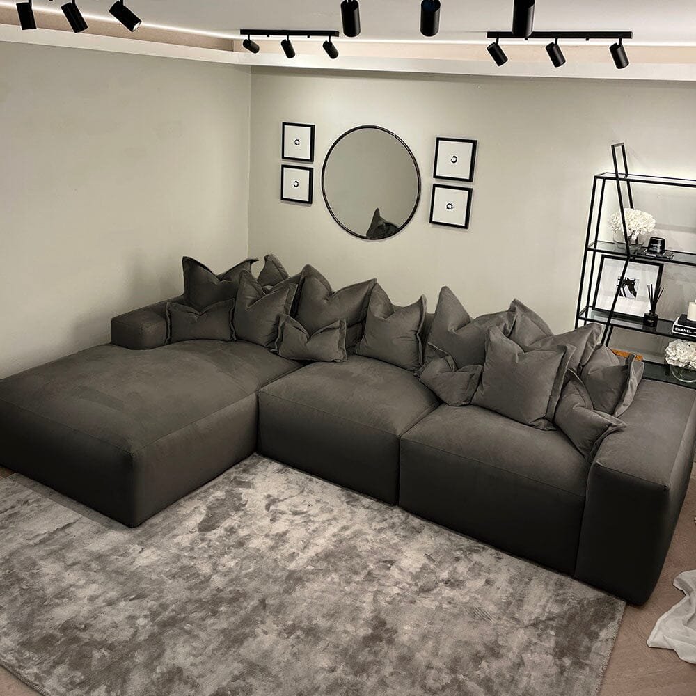 Lenox Shadow Grey Velvet Pillow Back Modular Sofa Range