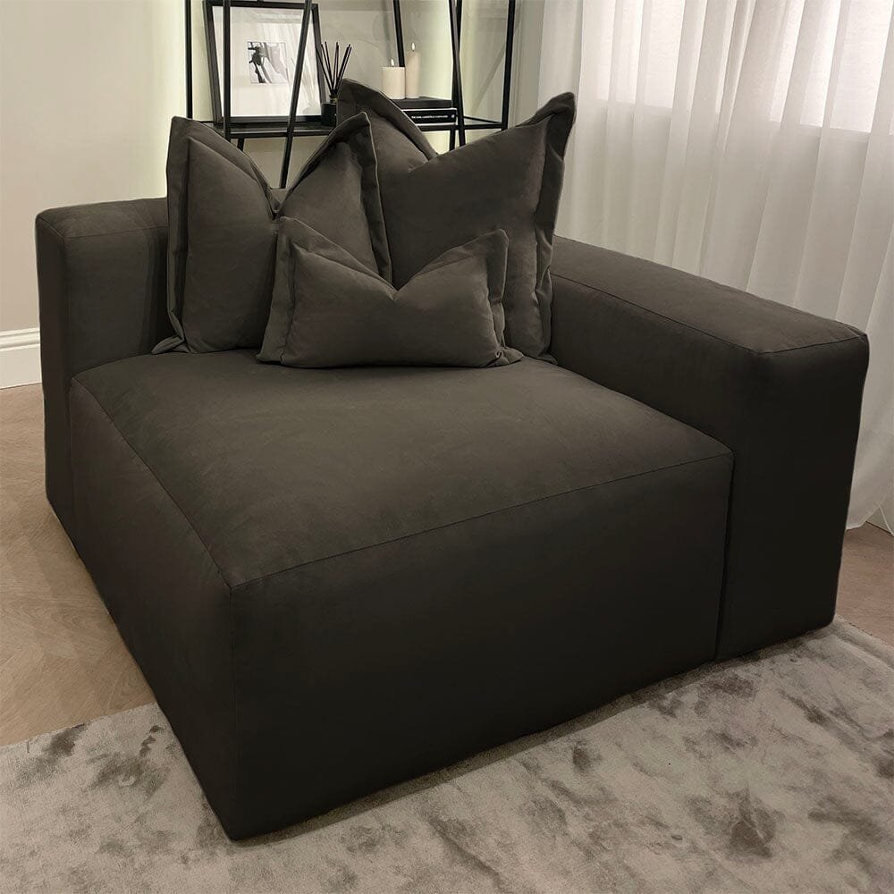 Lenox Shadow Grey Velvet Pillow Back Modular Sofa Range