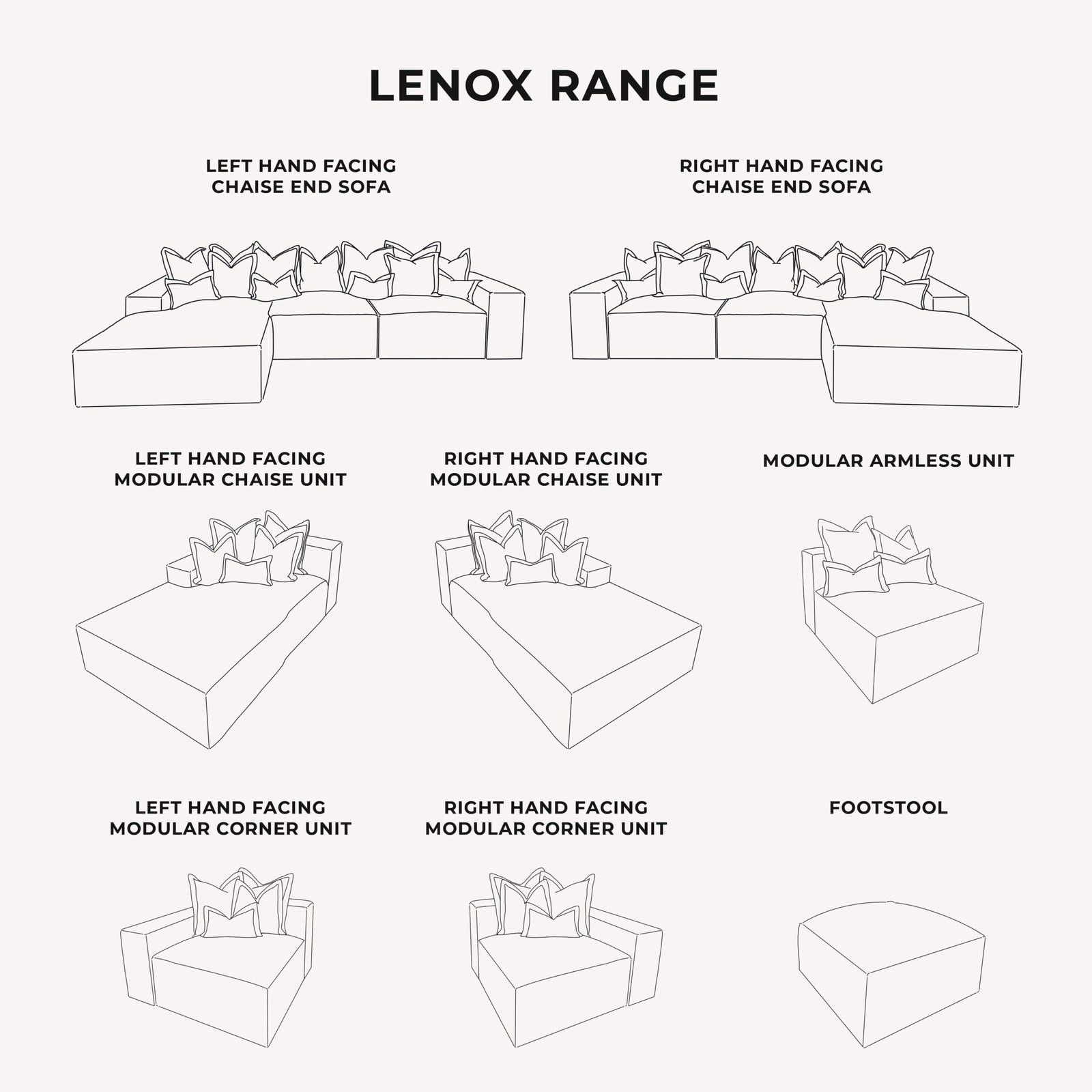 Lenox Shadow Grey Velvet Pillow Back Modular Sofa Range