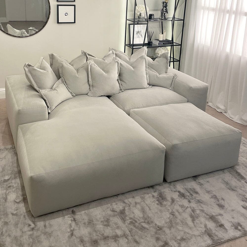 Lenox Silver Velvet Pillow Back Modular Sofa Range