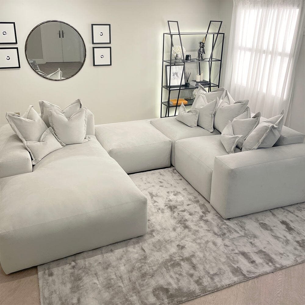 Lenox Silver Velvet Pillow Back Modular Sofa Range