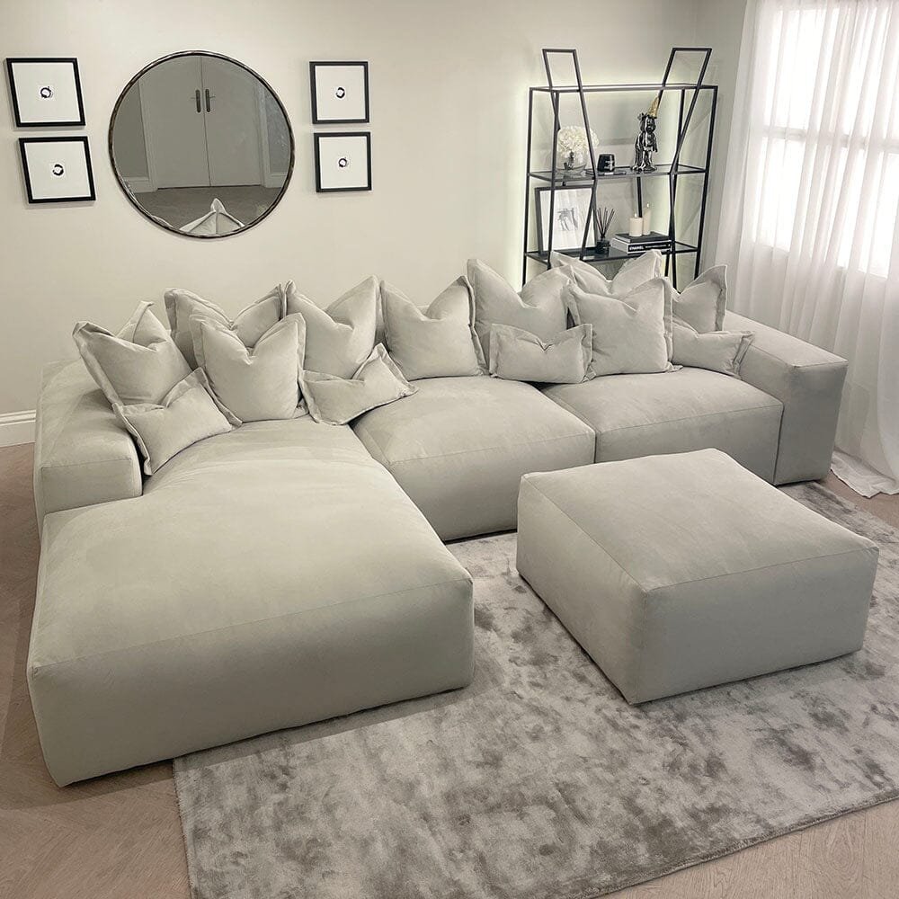 Lenox Silver Velvet Pillow Back Modular Sofa Range