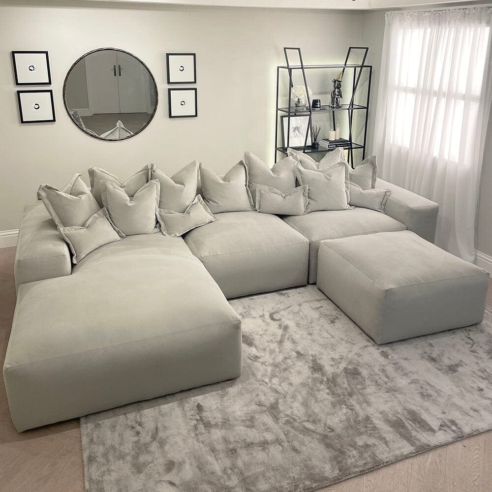 Lenox Silver Velvet Pillow Back Modular Sofa Range
