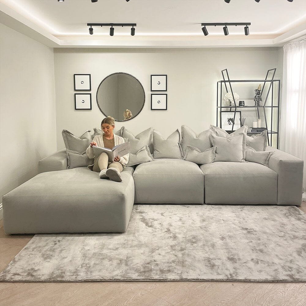 Lenox Silver Velvet Pillow Back Modular Sofa Range