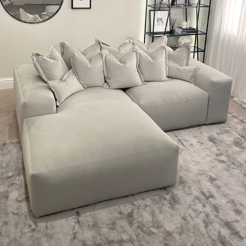 Lenox Silver Velvet Pillow Back Modular Sofa Range