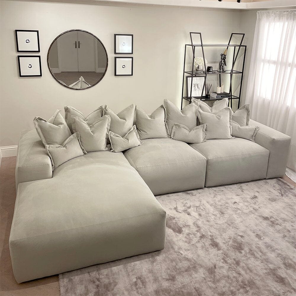 Lenox Silver Velvet Pillow Back Modular Sofa Range