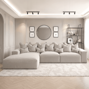 Lenox Silver Velvet Pillow Back Modular Sofa Range