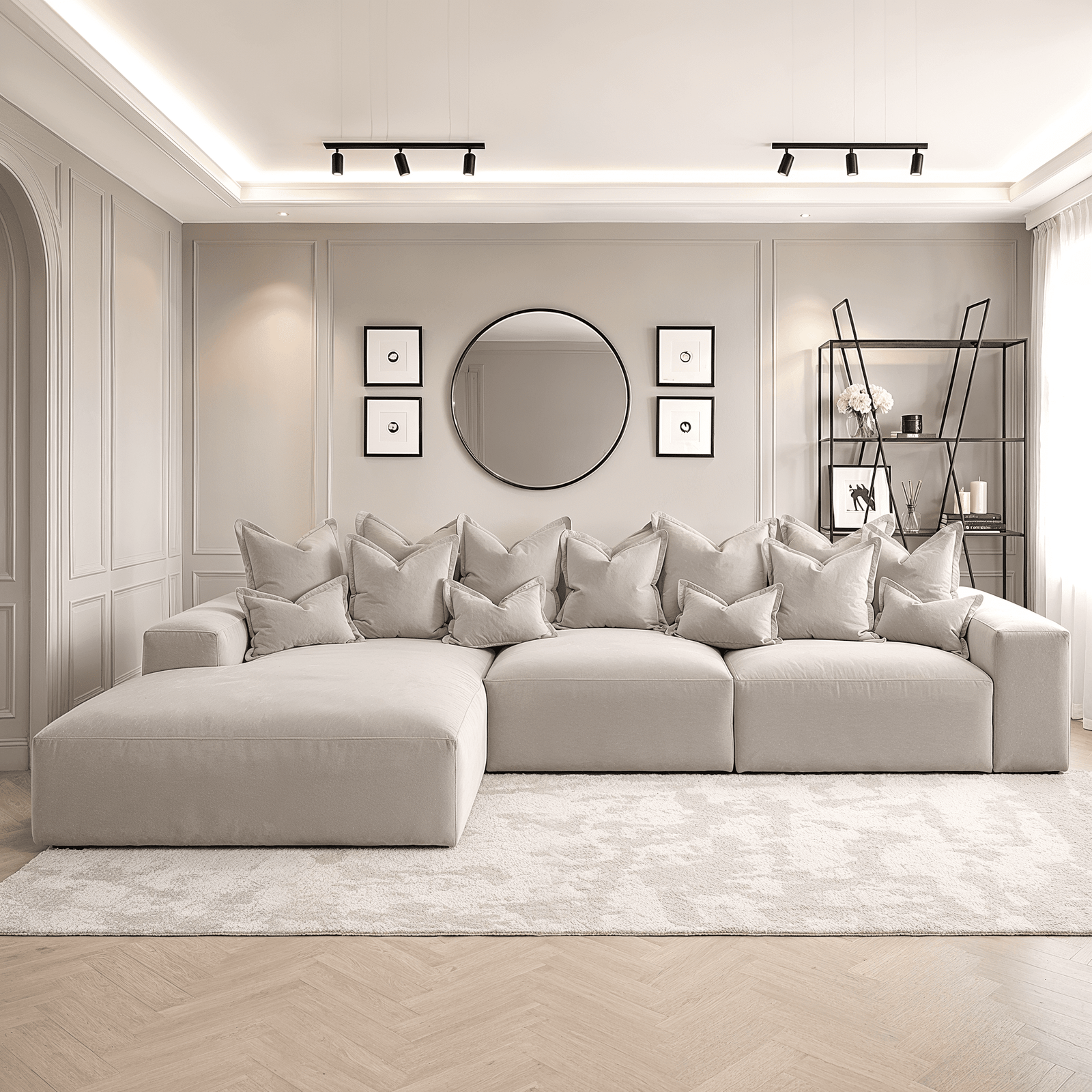 Lenox Silver Velvet Pillow Back Modular Sofa Range