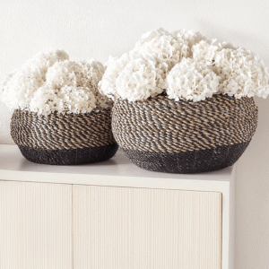 Lilah Seagrass Natural & Black Round Baskets - Set of 2