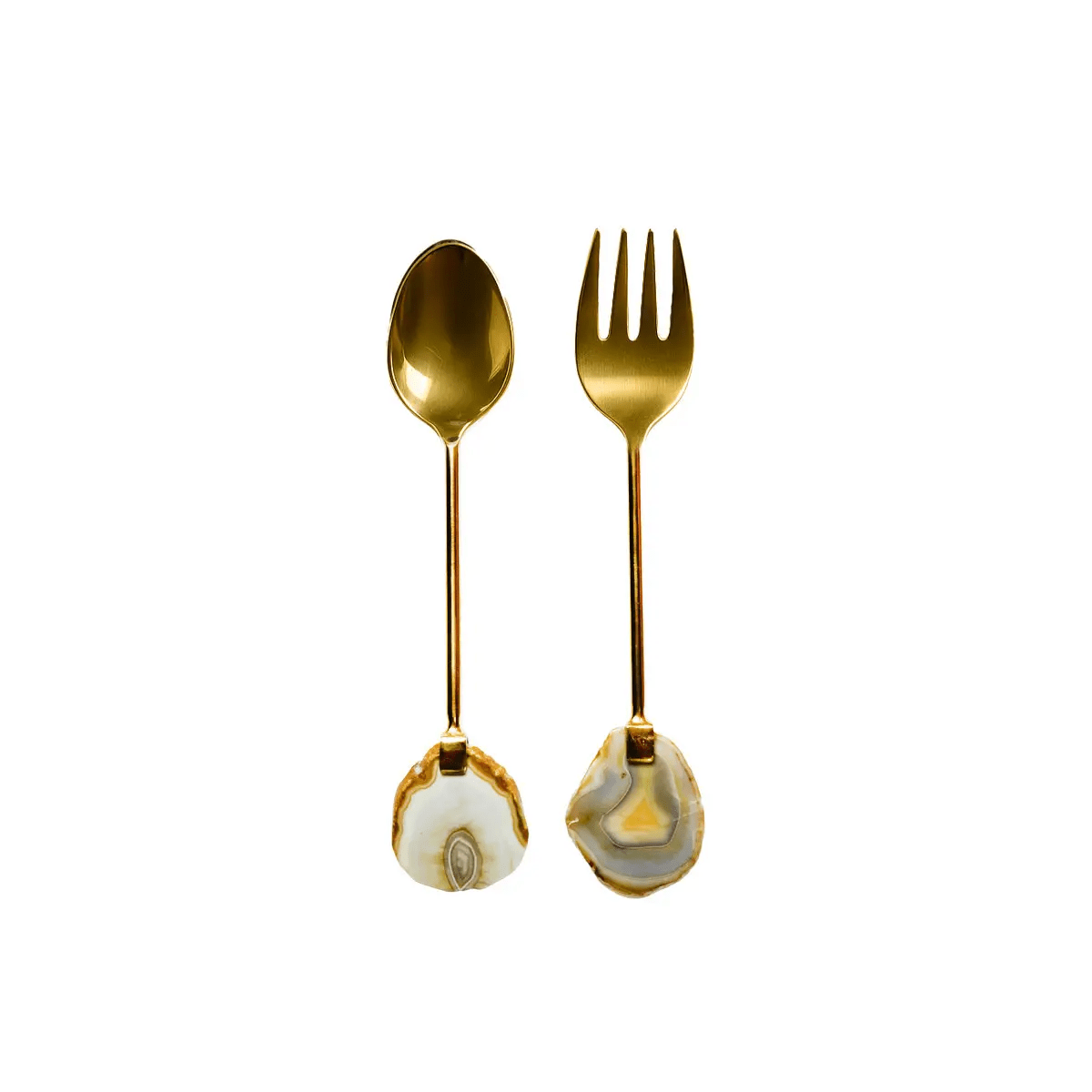 Lithos Gold Salad Servers with Marble Stone Detail