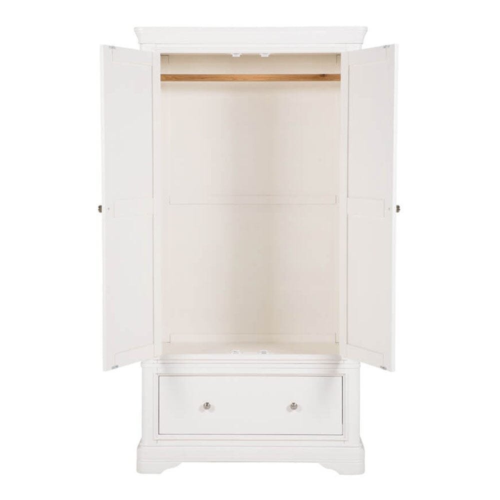 Louvre White Wooden 2 Door 1 Drawer Wardrobe