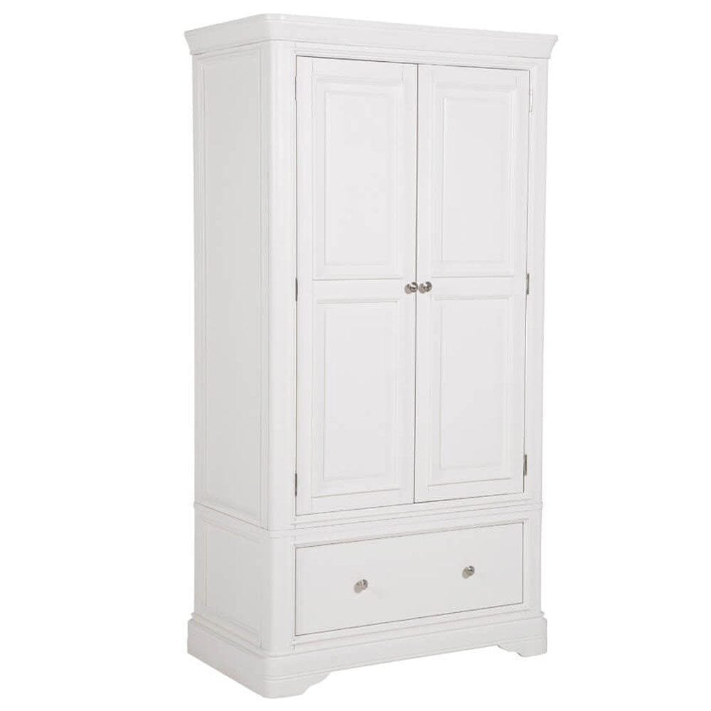 Louvre White Wooden 2 Door 1 Drawer Wardrobe