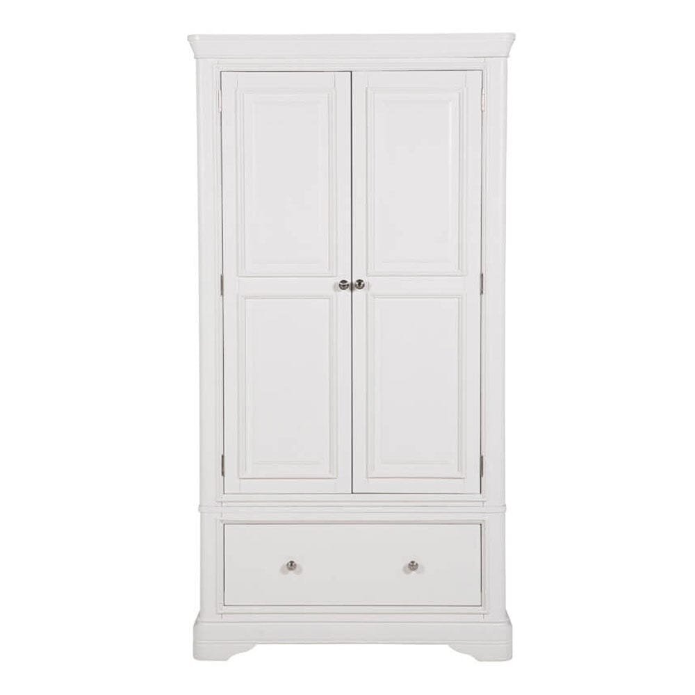 Louvre White Wooden 2 Door 1 Drawer Wardrobe