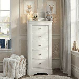 Louvre White Wooden 5 Drawer Tall Chest of Drawers