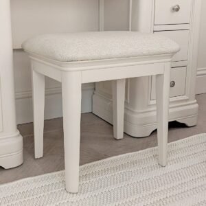 Louvre White Wooden Upholstered Stool