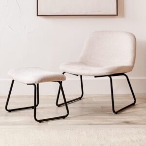 Lucca Cream Chenille Chair & Footstool Set