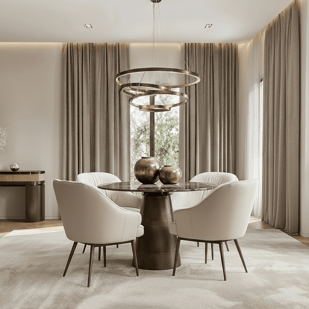 Macci Bronze & Dark Marble Round Dining Table