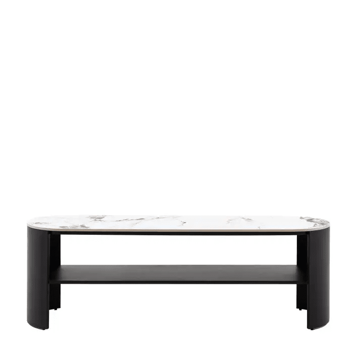 Macie Black Curved Media Unit with Marble Top