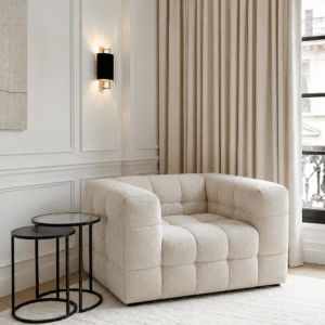 Maggie Cream Chenille Quilted Armchair