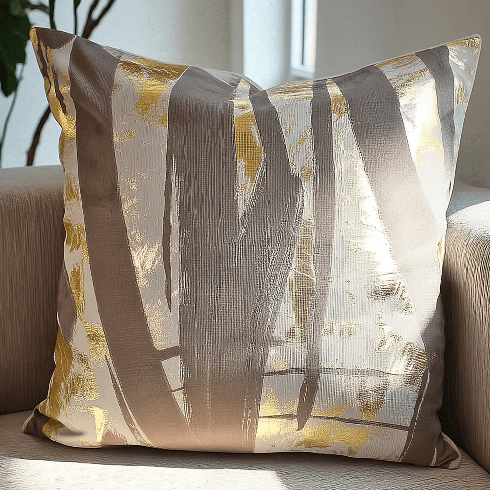 Maple Brown & Gold Metallic Brushstroke Effect Cushion - 50x50cm