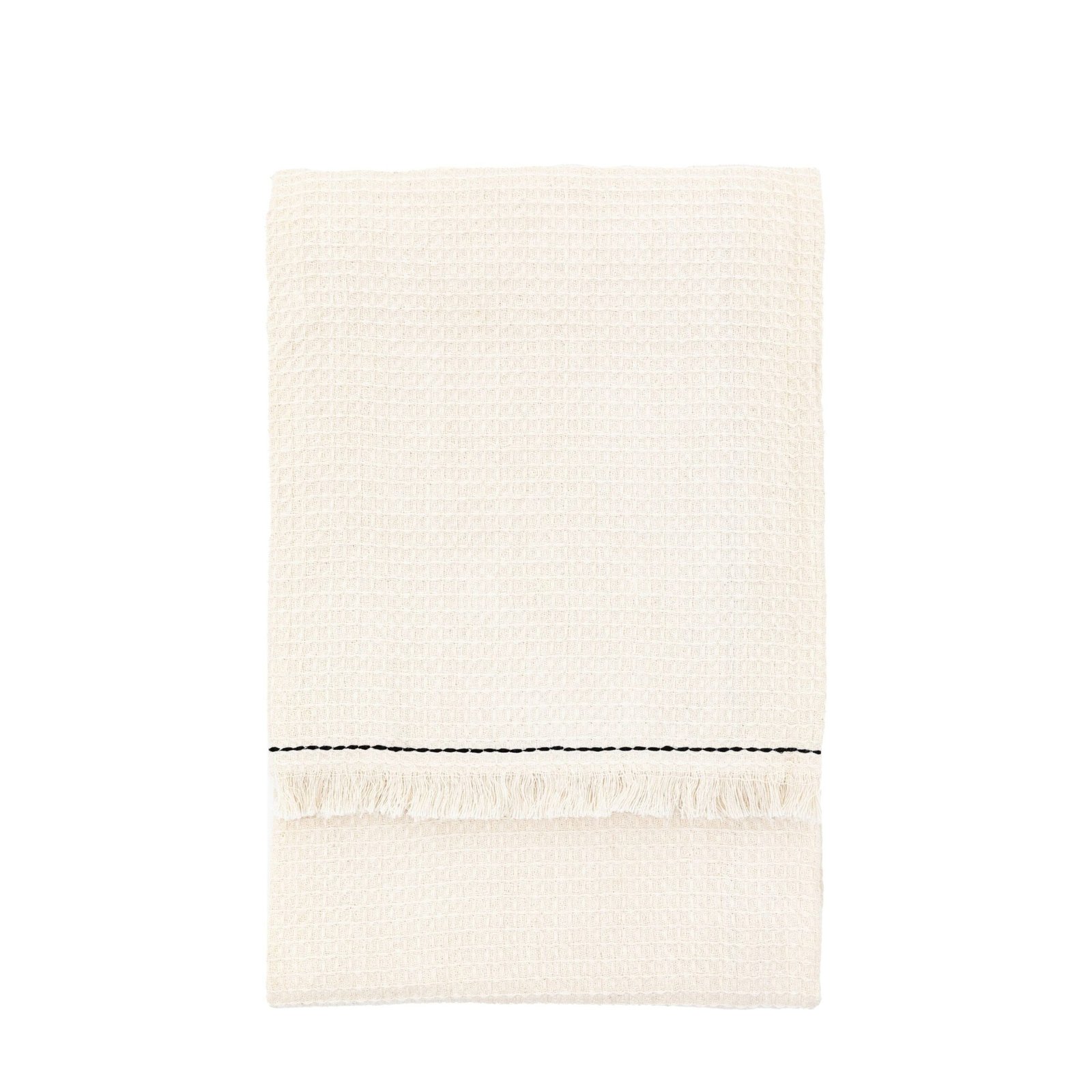 Marceline Cream Waffle Textured Throw with Black Stitched Border