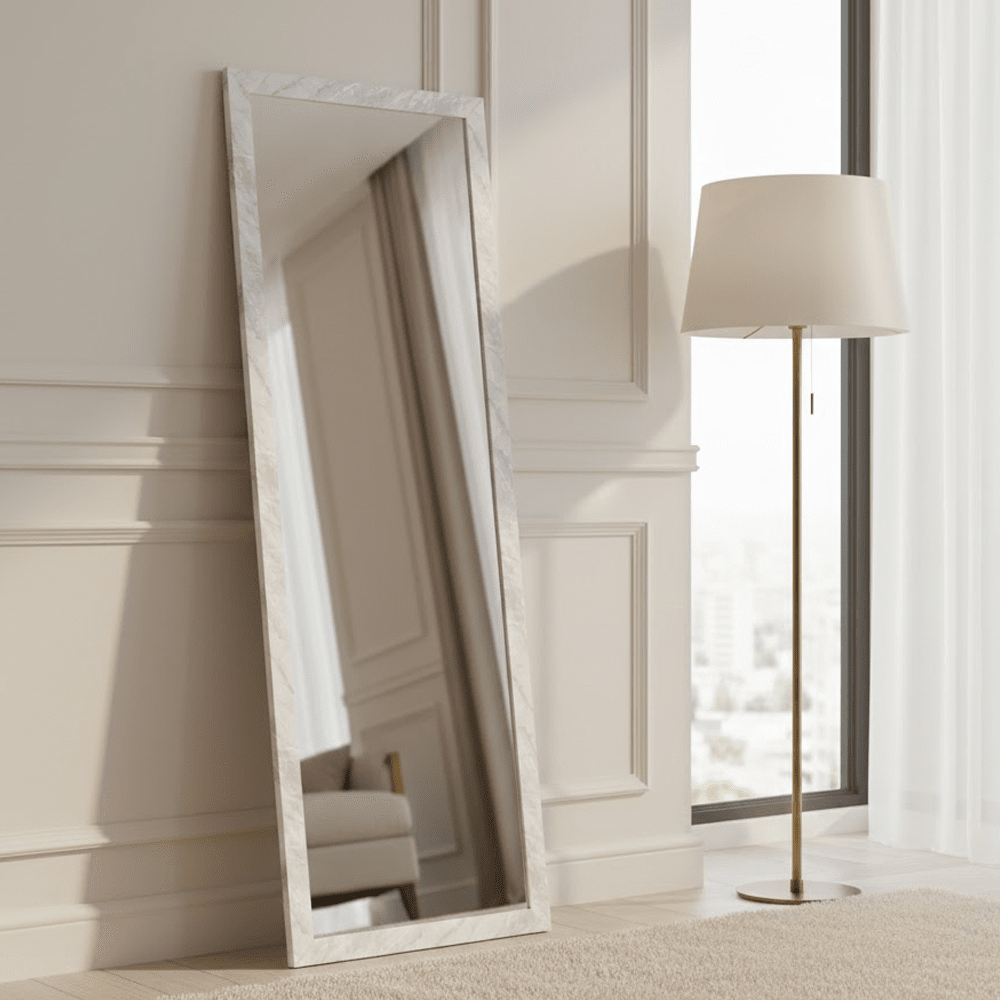 Marcie Large White Marbled Leaner Wall Mirror