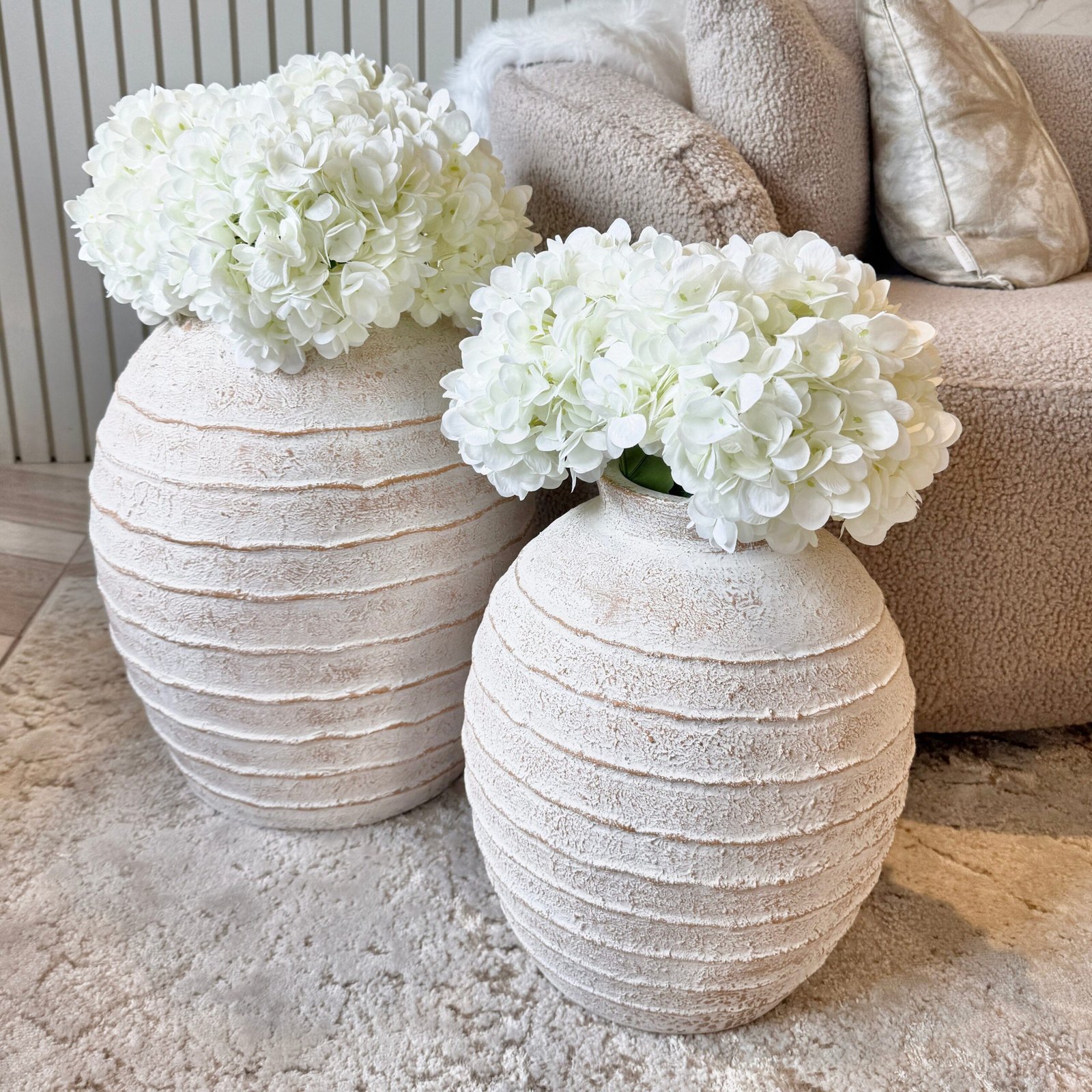 Marella Medium Distressed White Wash Decorative Ribbed Vase