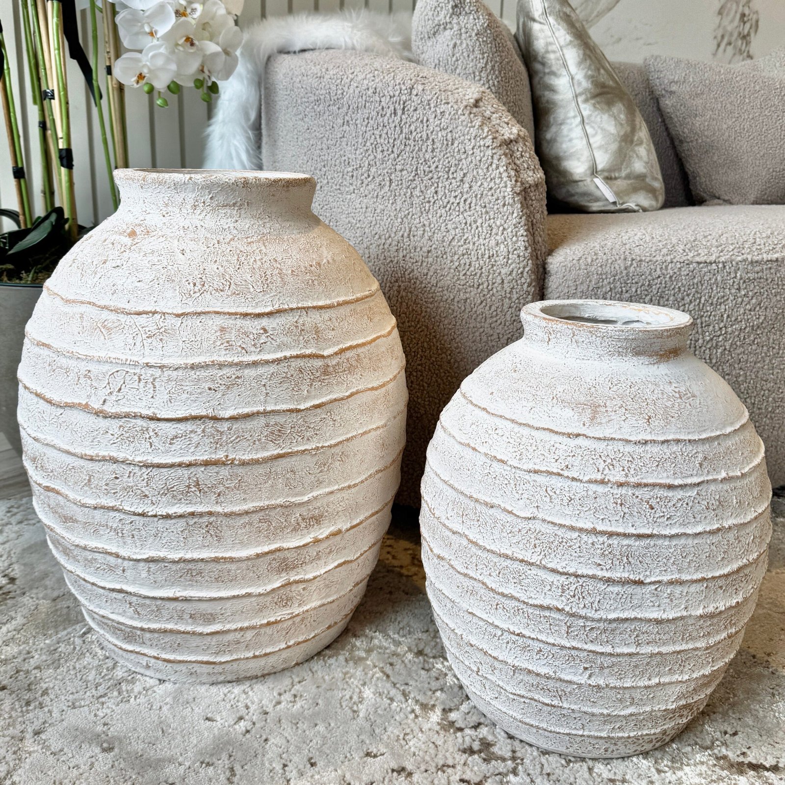 Marella Medium Distressed White Wash Decorative Ribbed Vase