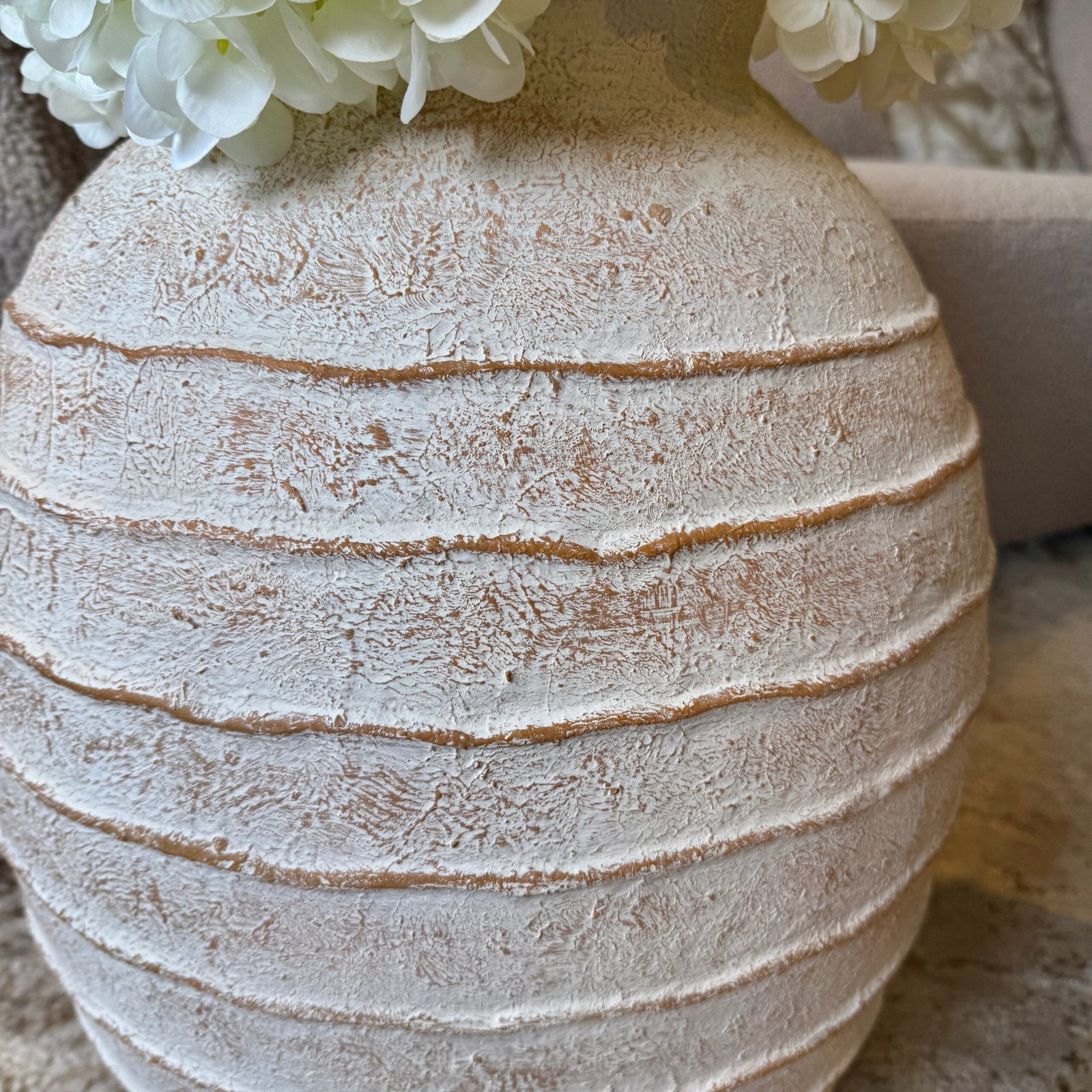 Marella Medium Distressed White Wash Decorative Ribbed Vase